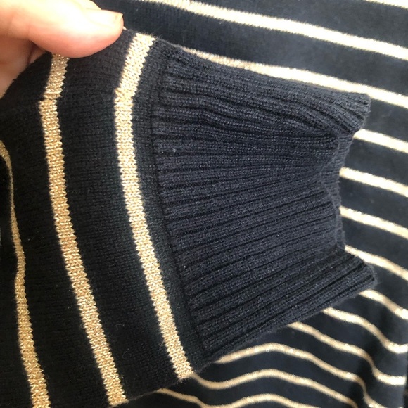 Lauren Ralph Lauren Navy  and Gold Cotton Knit  Turtleneck Sweater Large - Picture 6 of 8